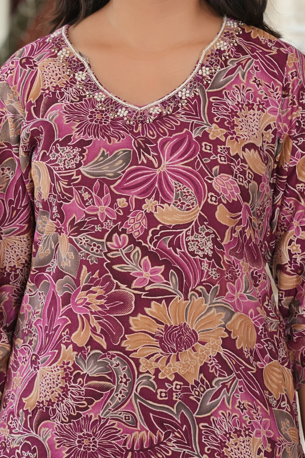 Hand Work Purple 3pcs Kurti