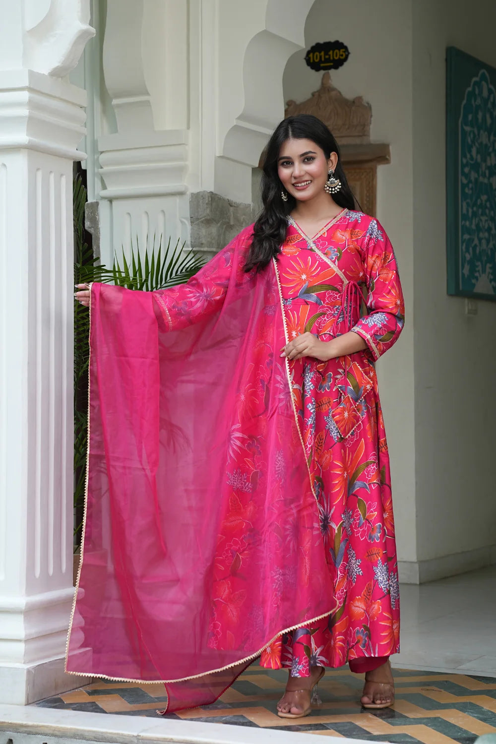 Vartican Bandhgala Anarkali Pink