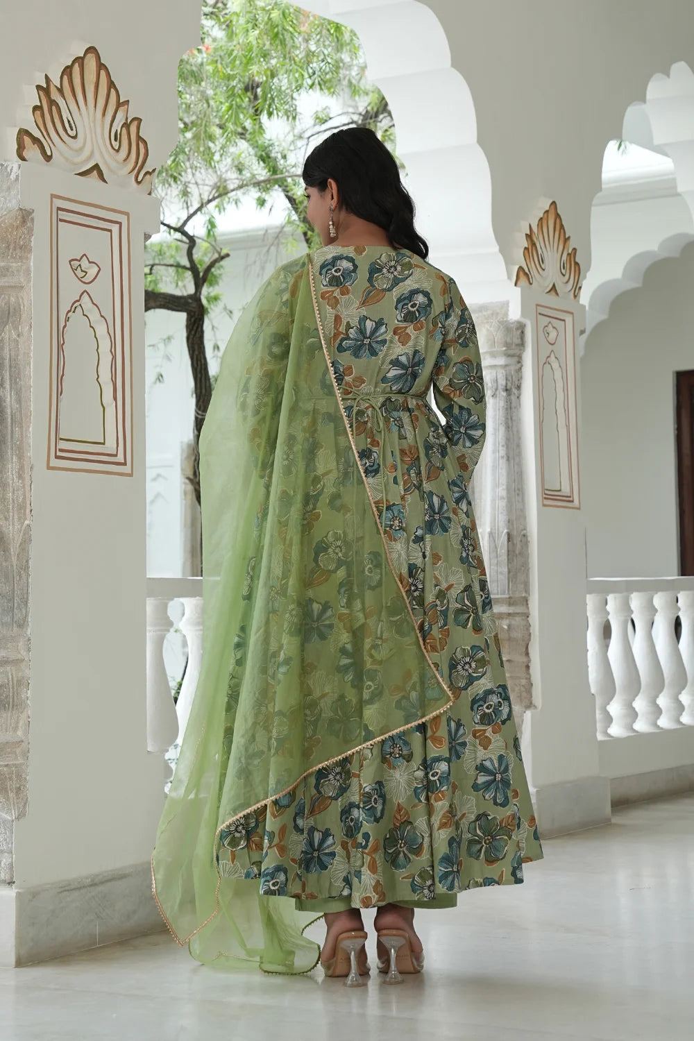 Vartican Moti Anarkali Green