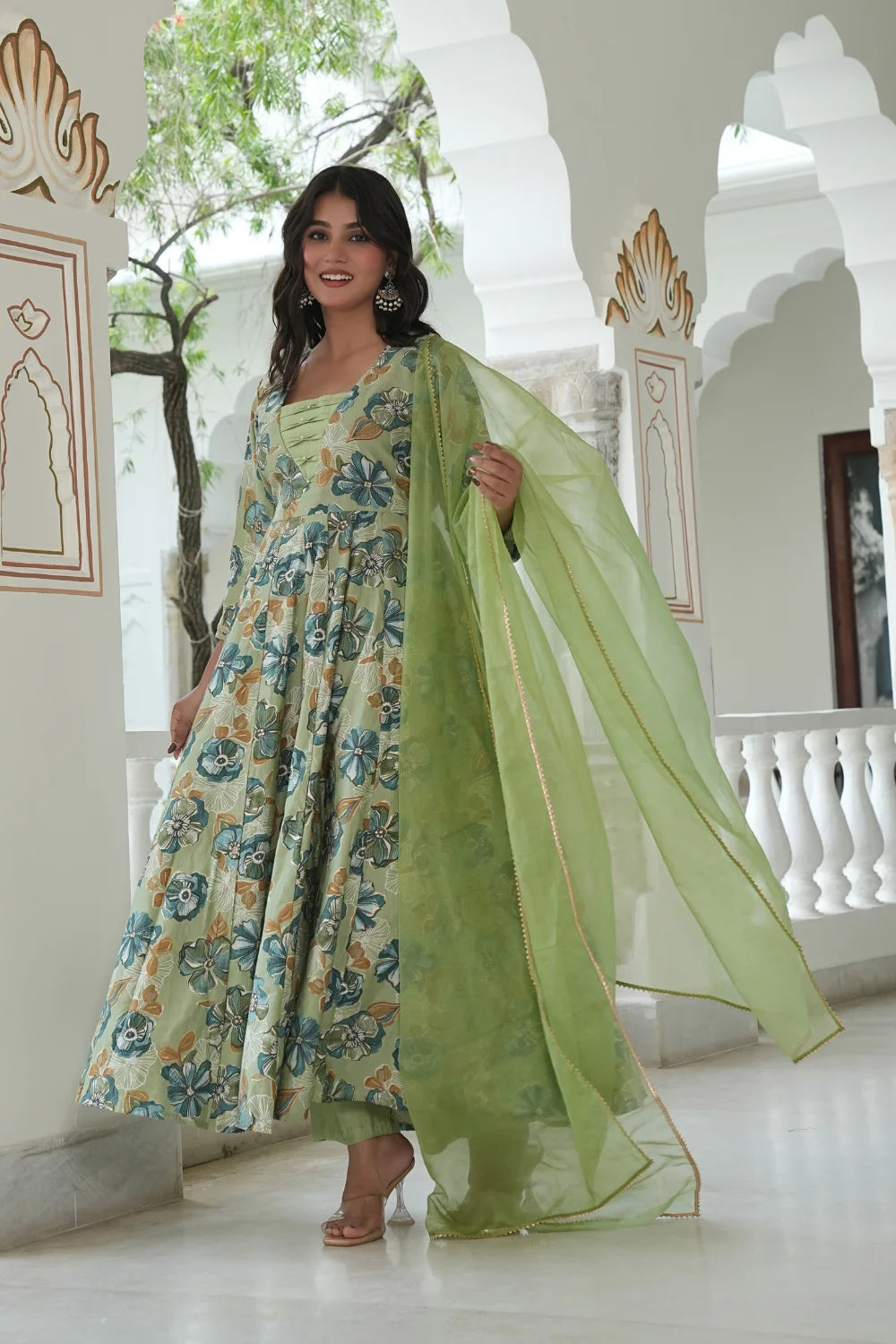 Vartican Moti Anarkali Green