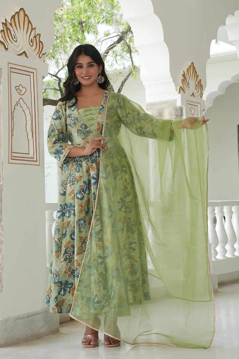 Vartican Moti Anarkali Green