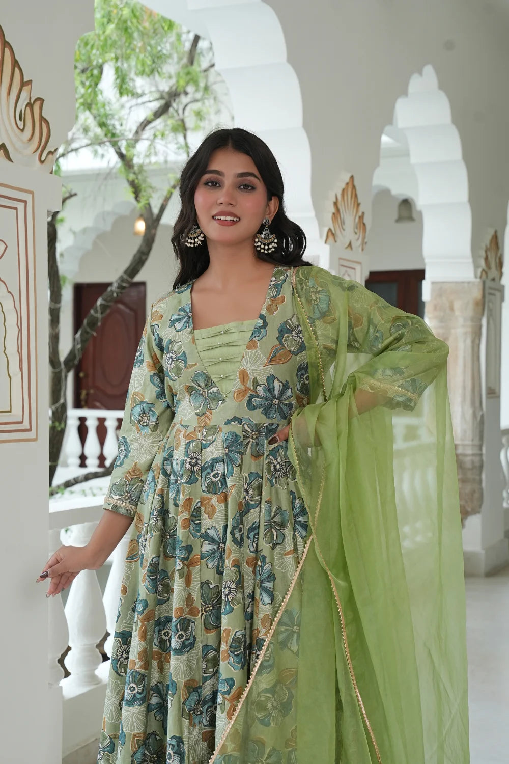 Vartican Moti Anarkali Green