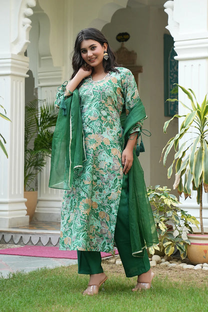 Hand Work Green 3 Pcs Kurti