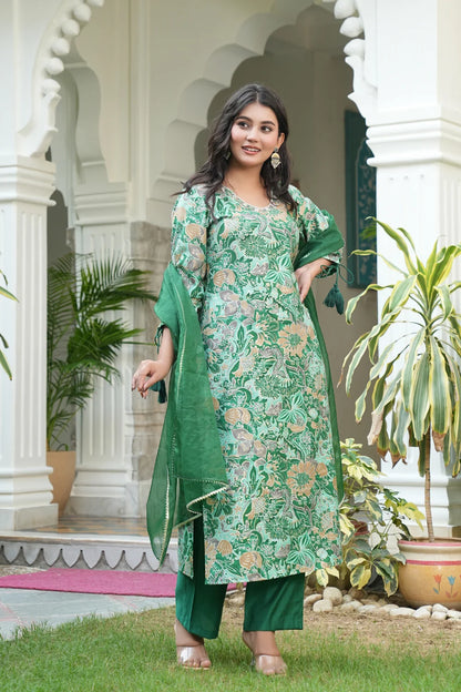 Hand Work Green 3 Pcs Kurti