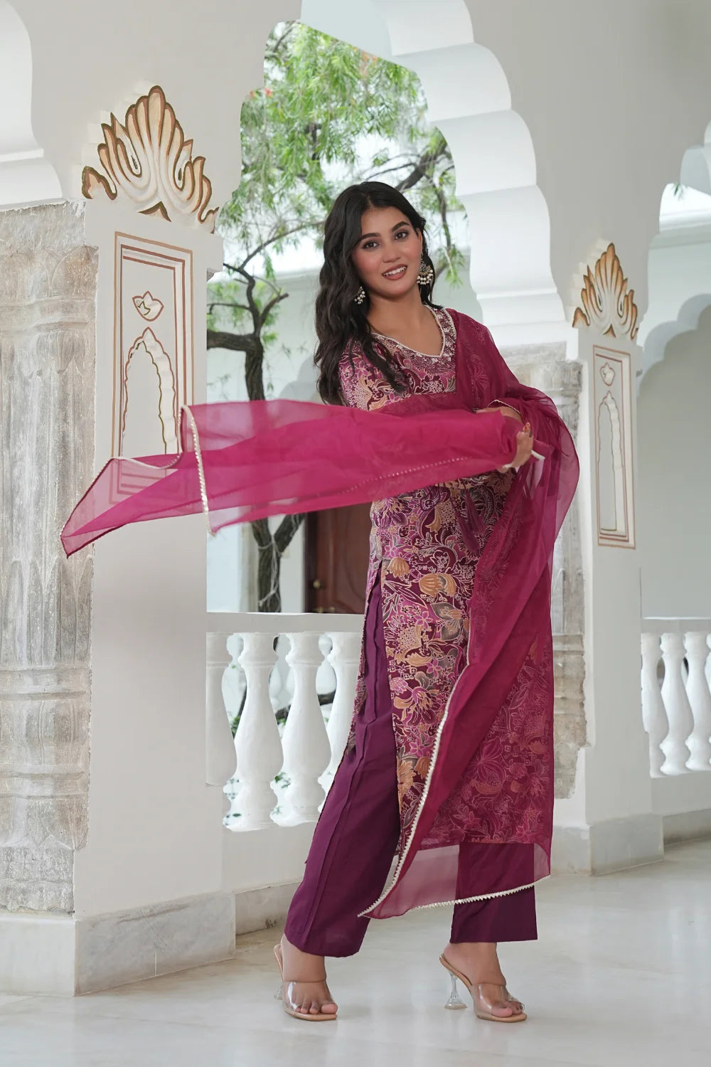 Hand Work Purple 3pcs Kurti