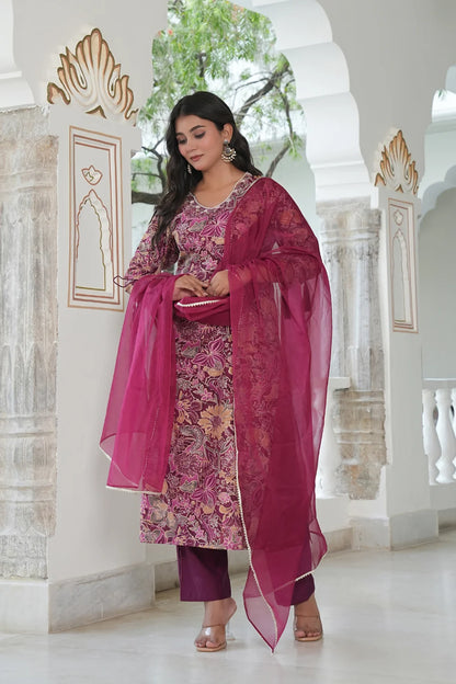 Hand Work Purple 3pcs Kurti