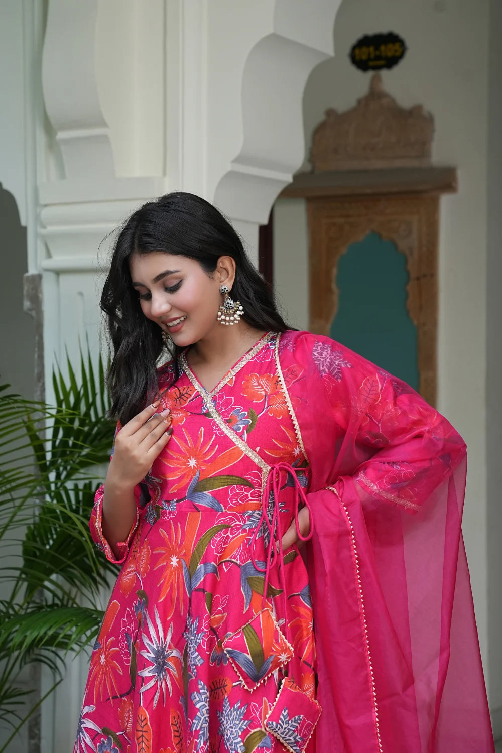 Vartican Bandhgala Anarkali Pink