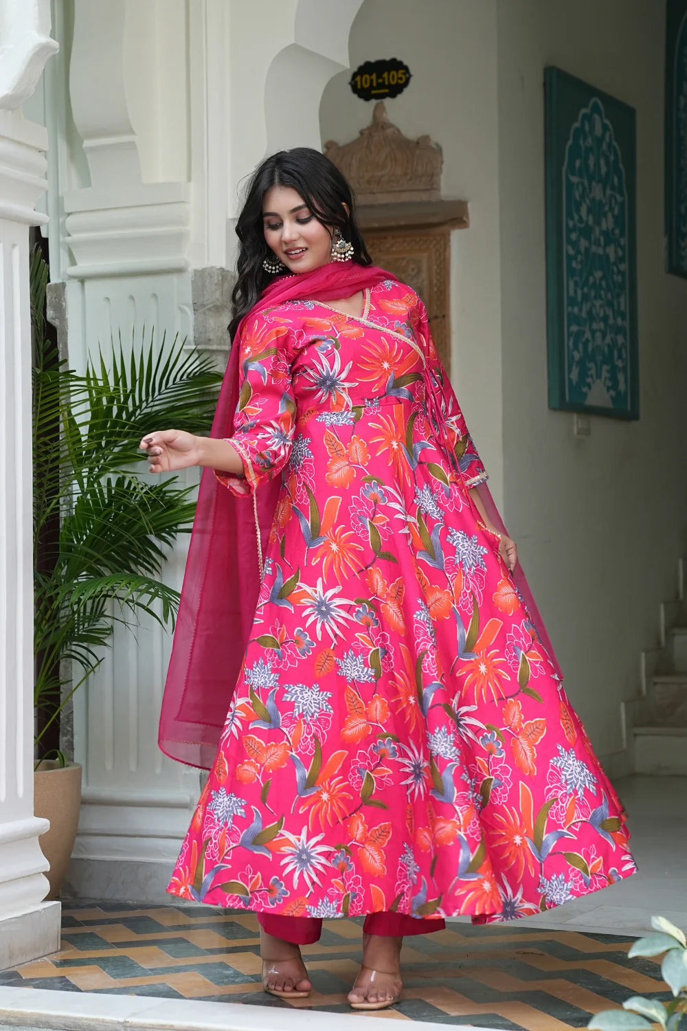 Vartican Bandhgala Anarkali Pink