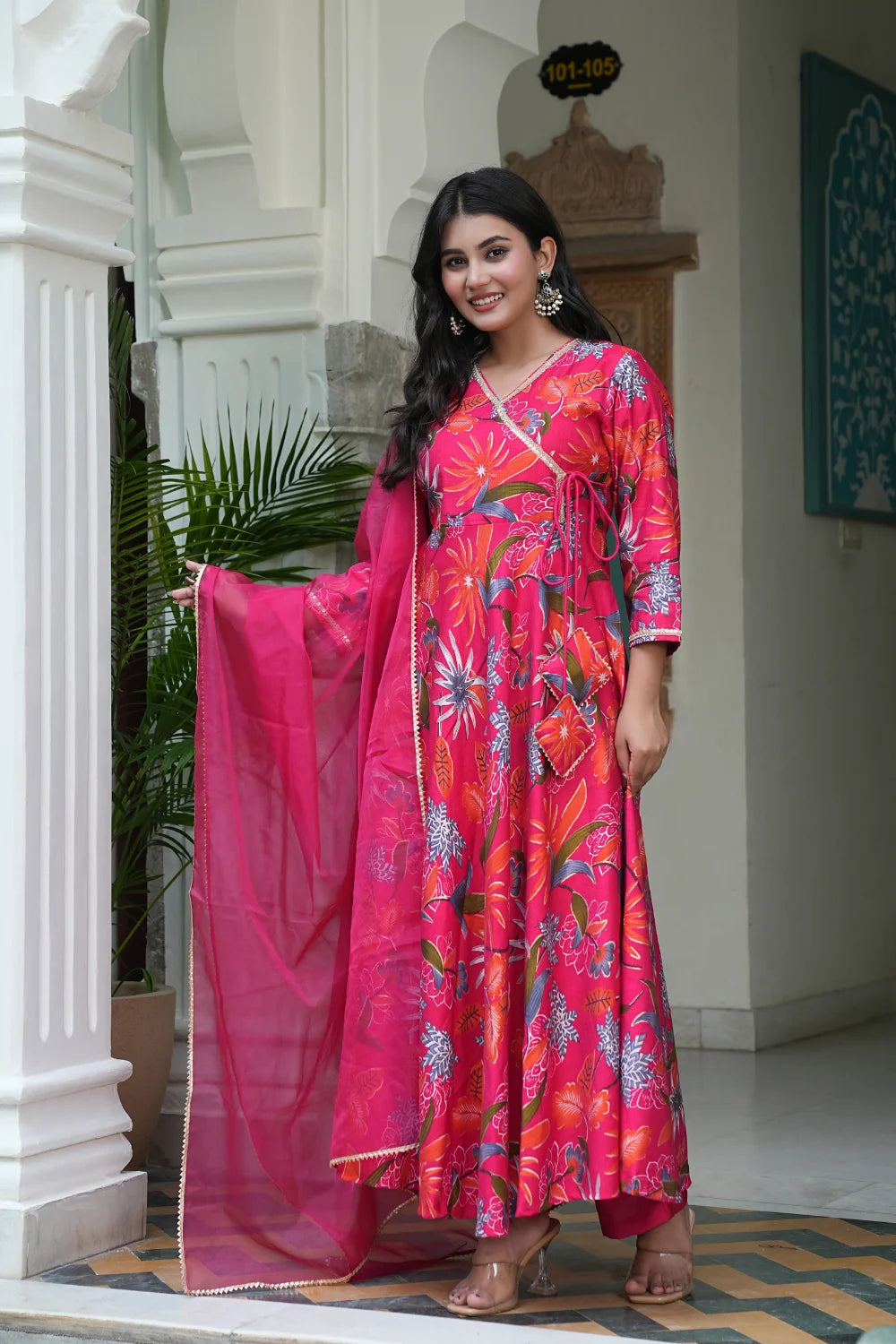 Vartican Bandhgala Anarkali Pink