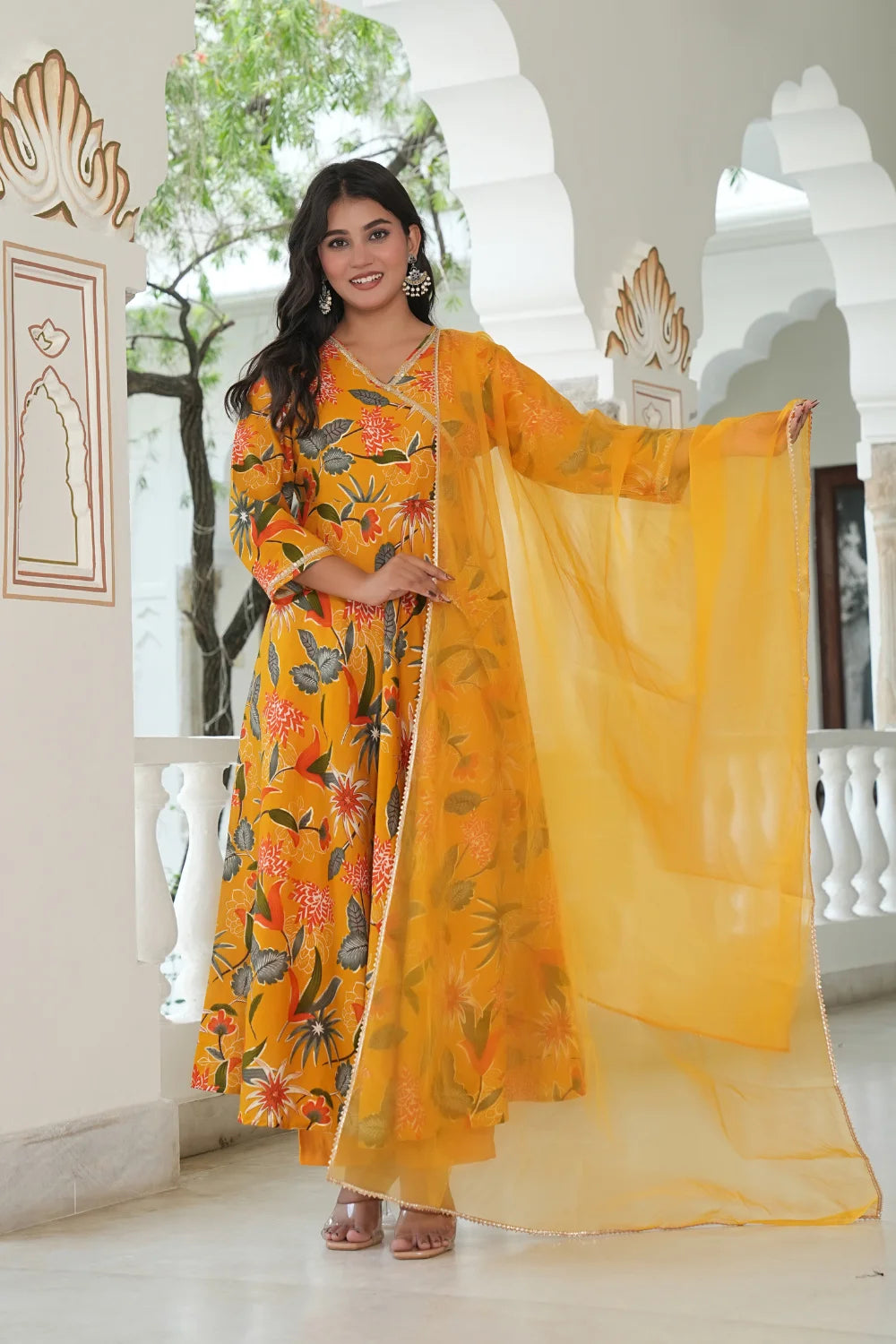 Vartican Bandhgala Anarkali Yellow