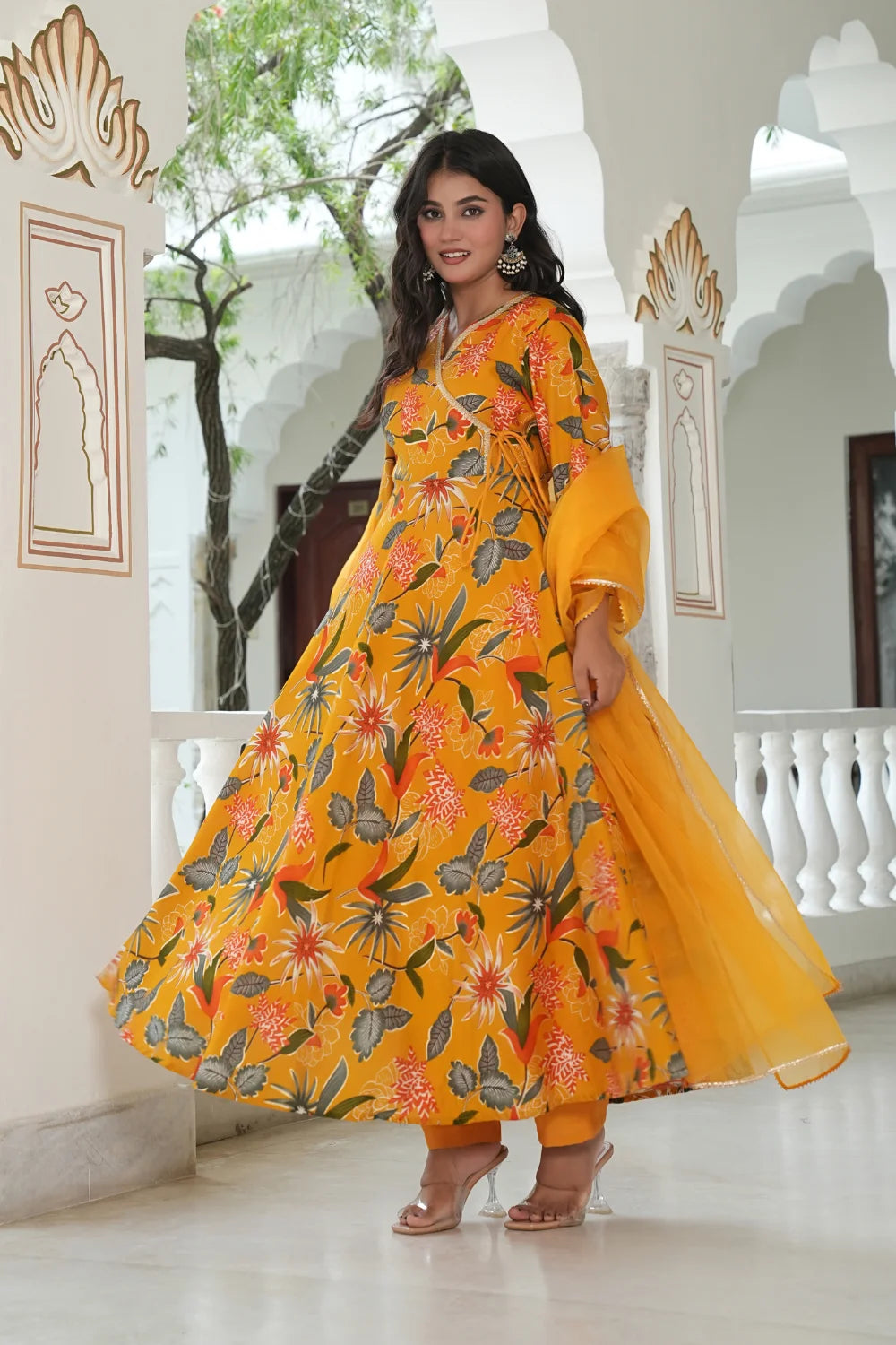 Vartican Bandhgala Anarkali Yellow