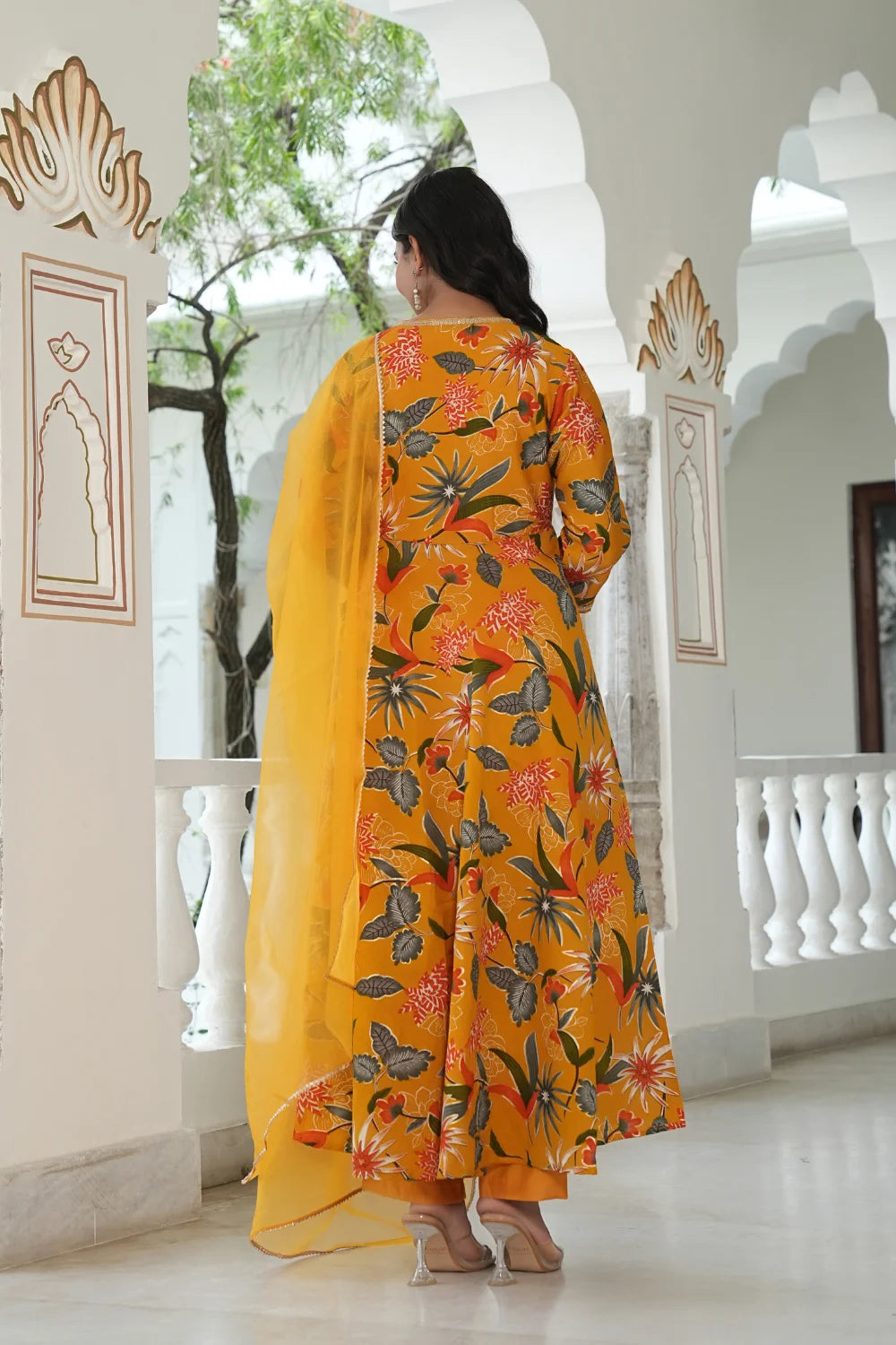 Vartican Bandhgala Anarkali Yellow