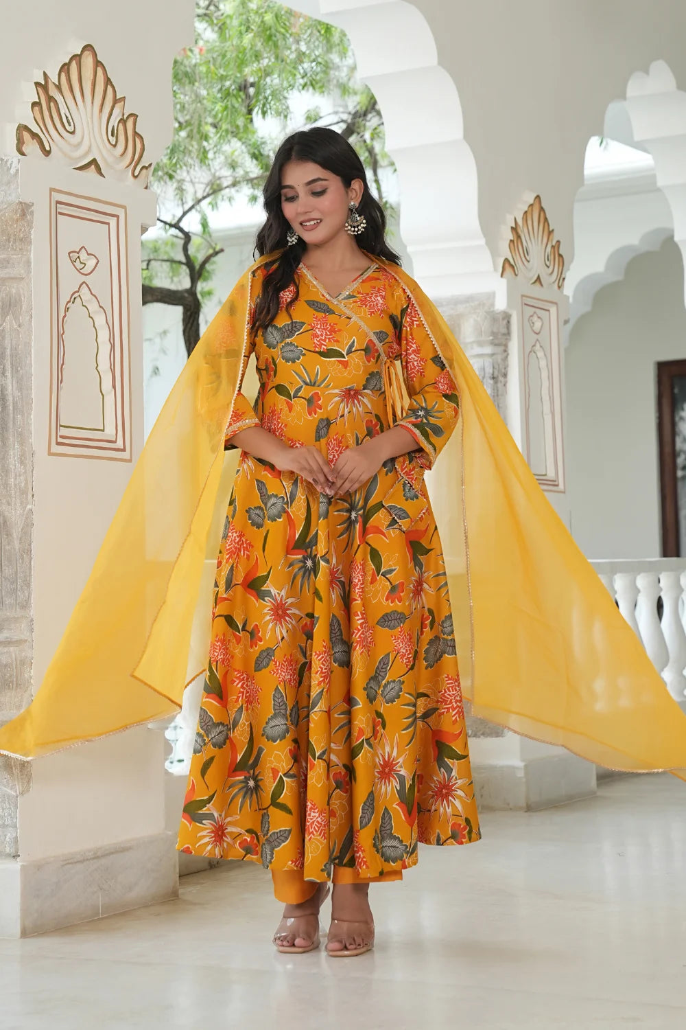 Vartican Bandhgala Anarkali Yellow