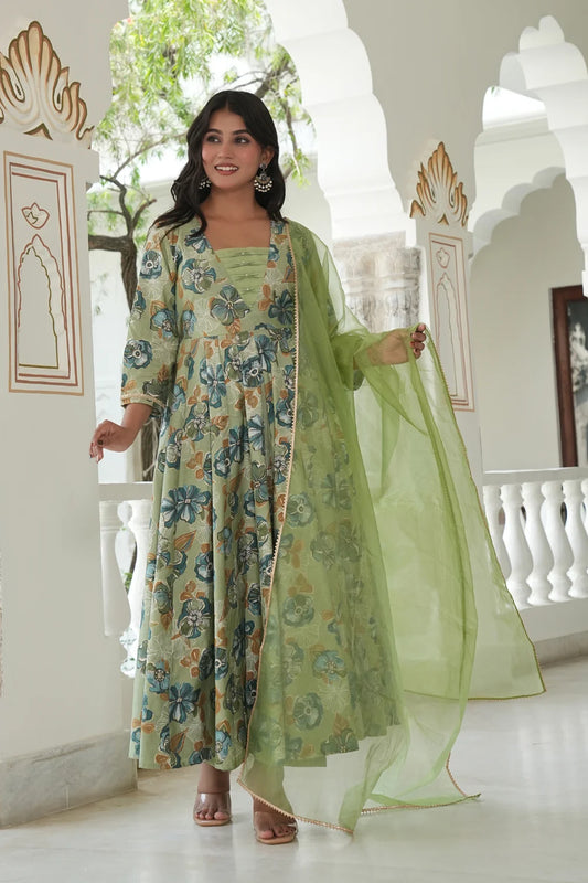 Vartican Moti Anarkali Green